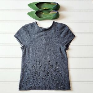DKNY | Lambswool & Angora Short Sleeve Beaded Top